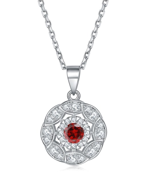 Pomegranate red [January] 925 Sterling Silver Birthstone Minimalist FLower Pendant Necklace